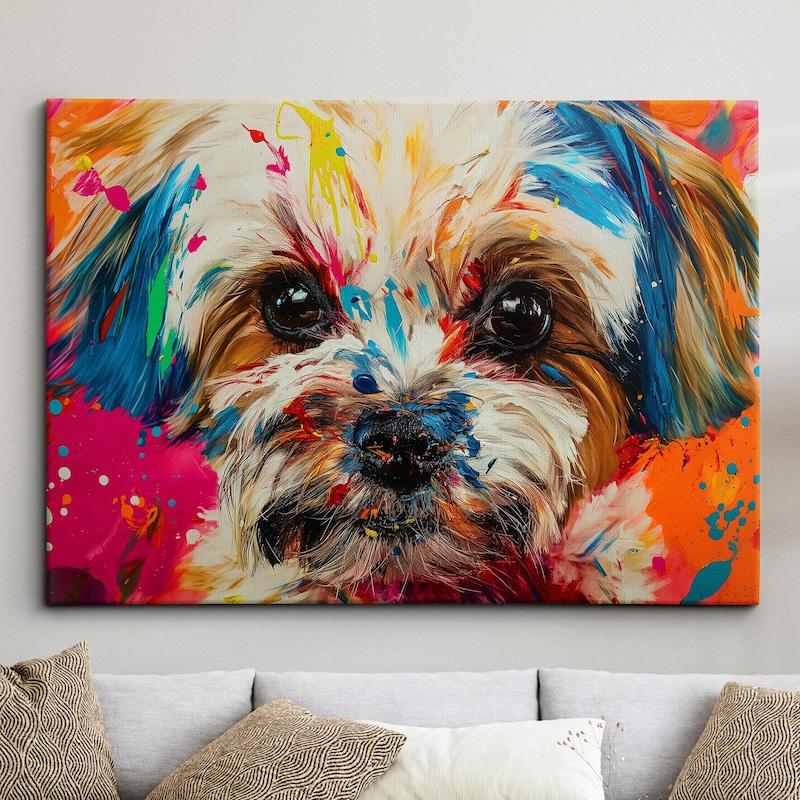 Tapestry colorful abstract maltipoo dog 75x100