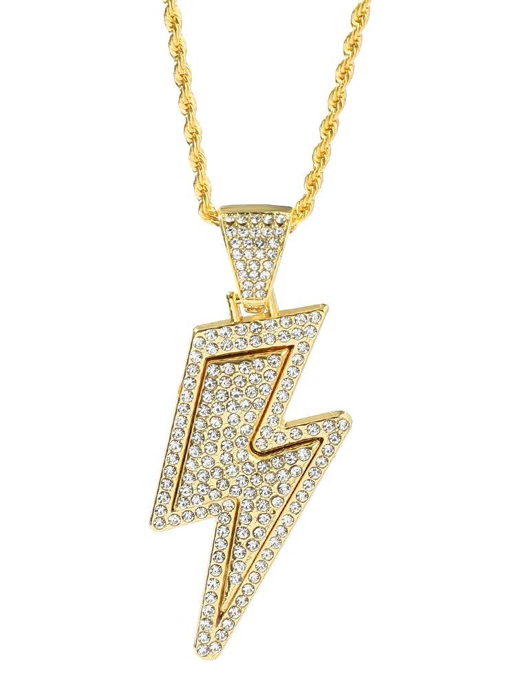 New Hip Hop High-end Shining Lightning Rhinestone Pendant Necklace Women’s Fashion Party Jewelry Gift