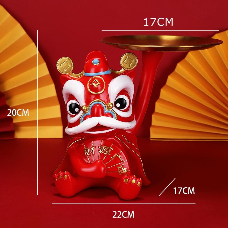 Chinese Lion Dance Ornament Entryway Desktop Key Tray Jewelry Cosmetic Storage Saucer Decoration Candy Plate