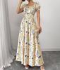 New French Puff Sleeve Printed Dress for Summer In Europe and America