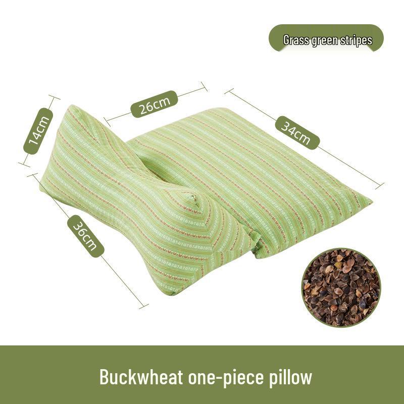 Neck Support Pillow - Rice Grain Pattern, Cotton Fabric, Natural Buckwheat, One-Piece for Family Sleep Aid