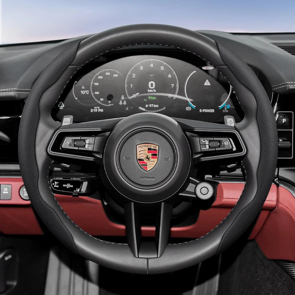 Geschikt voor Porsche Ademend Gat Leer Stuurwielhoes Gesegmenteerd Cayenne 996 Macan 957 Boxster 986 718 997 Turbo 911