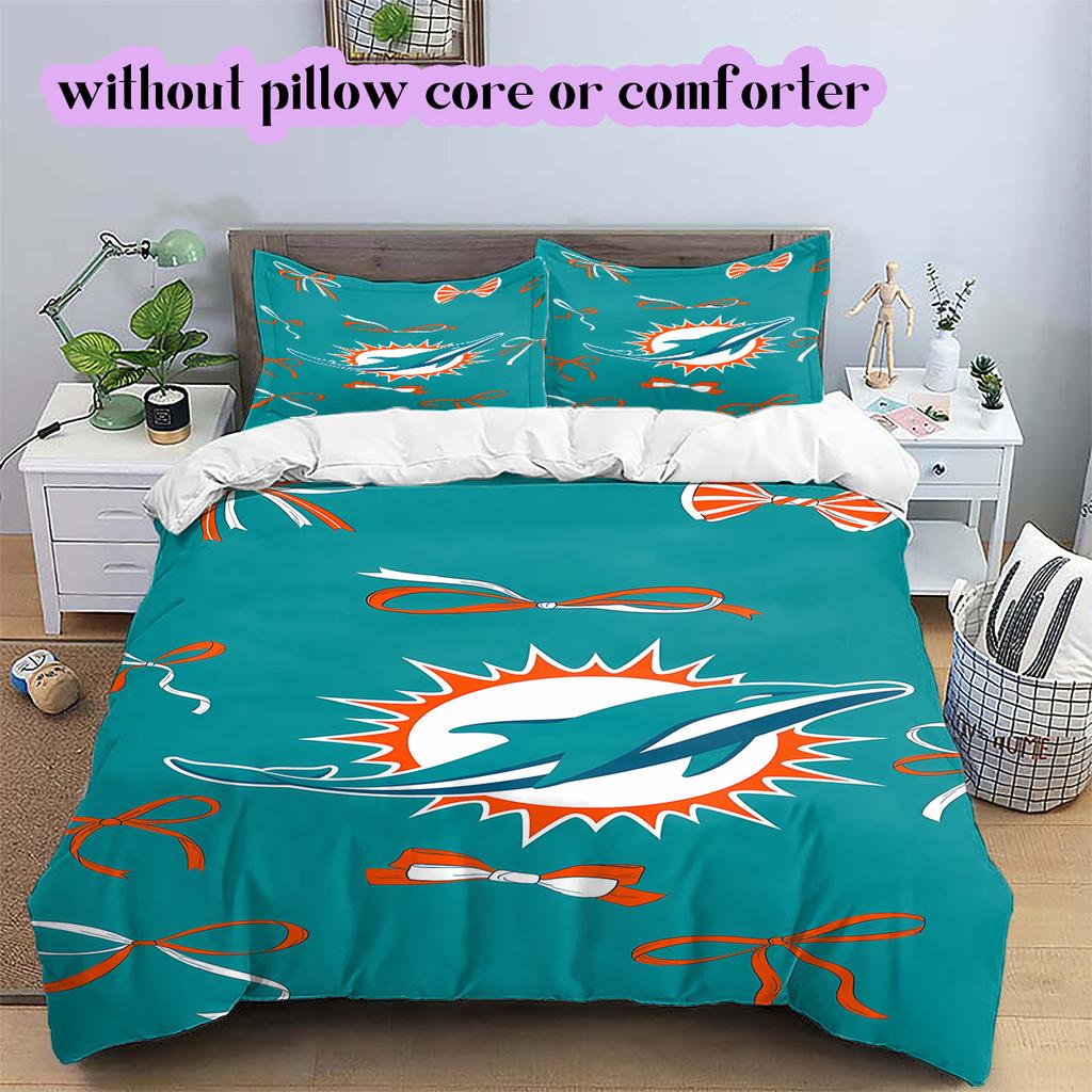 Miami Dolphins Pattern Bedding Quilt Set Quilt Cover Pillowcase Home Decoration Birthday Gift (1 * duvet cover + 2 * pillowcase, without core)