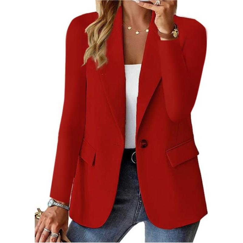 Women's Autumn Solid Color Long Sleeve Blazer Comfortable Casual V-Neck One Button Jacket