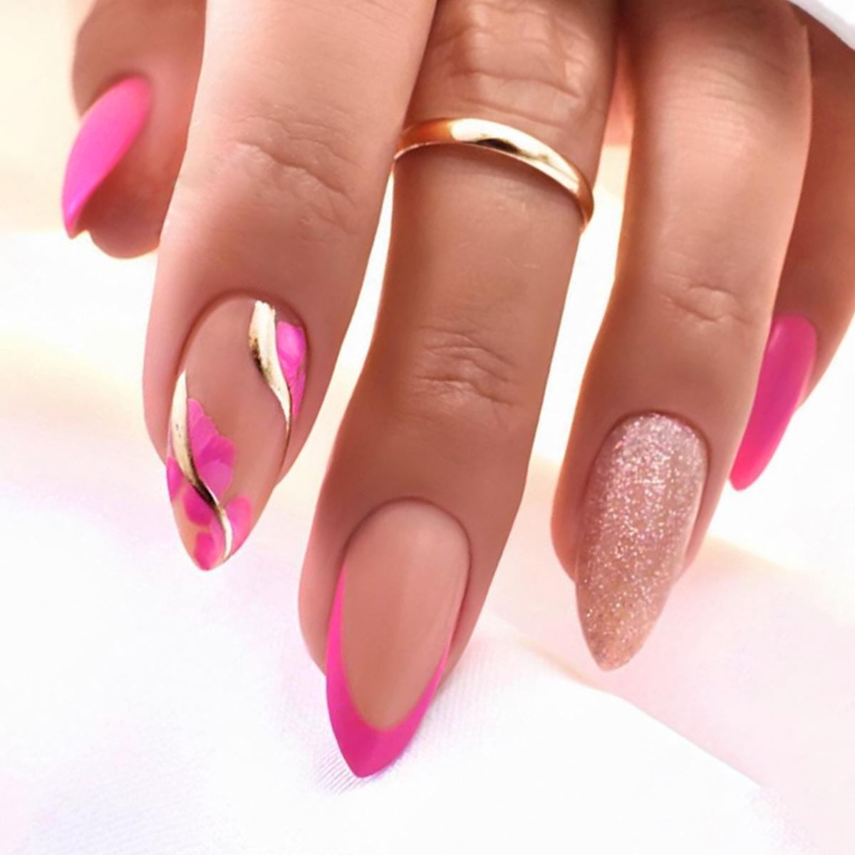 Almond-Shaped Glitter Reusable False Nails: European & American Style Design