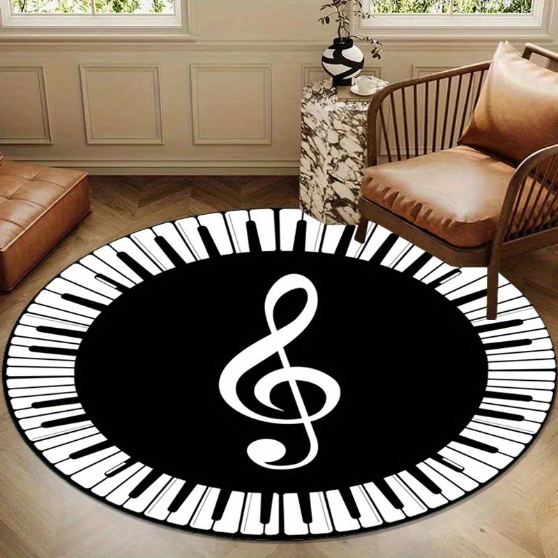 Plush Crystal Velvet Round Area Rug with Piano Notes & Treble Clef Design - Non-Slip Home Decor Carpet for Bedroom, Living Room, or Music St