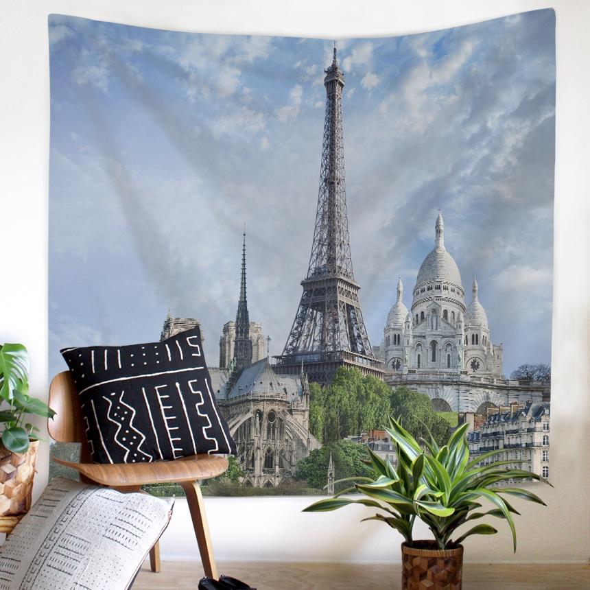 Nordic Paris Eiffel Tower Landscape Polyester Tapestry For Renting House Renovation Student Dormitory Wall Background Hanging Cloth