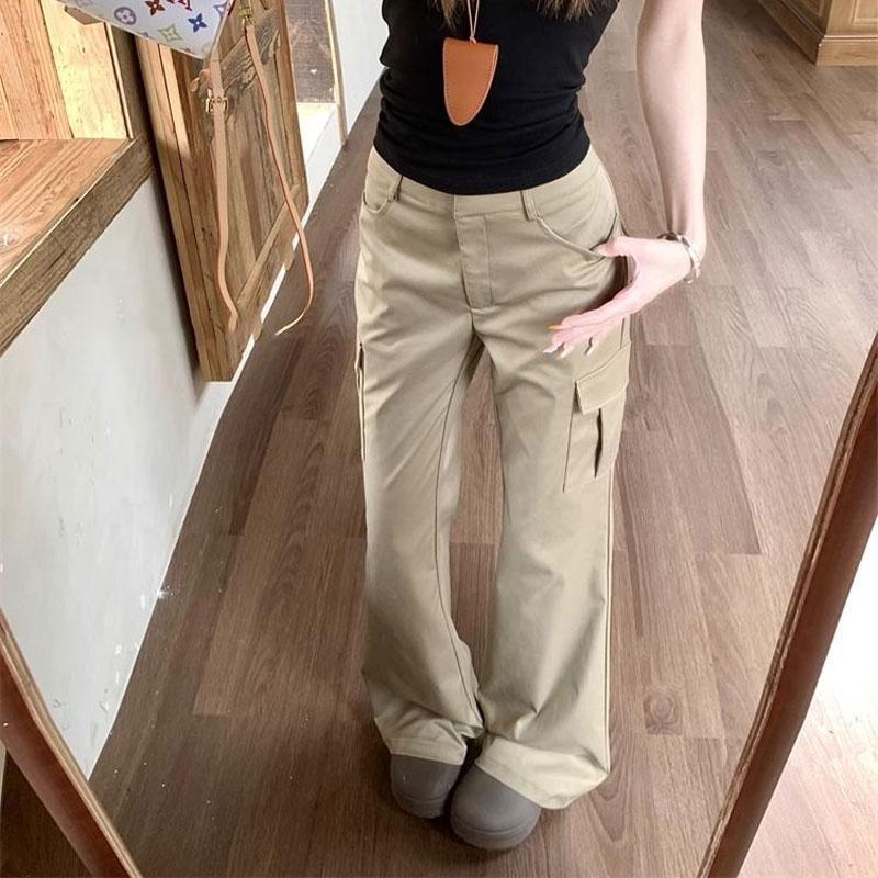 Style American Bootcut Pants Female Clothing Retro Autumn Winter High Waist Button Hotsweet Stylish Multi-Pocket Trousers