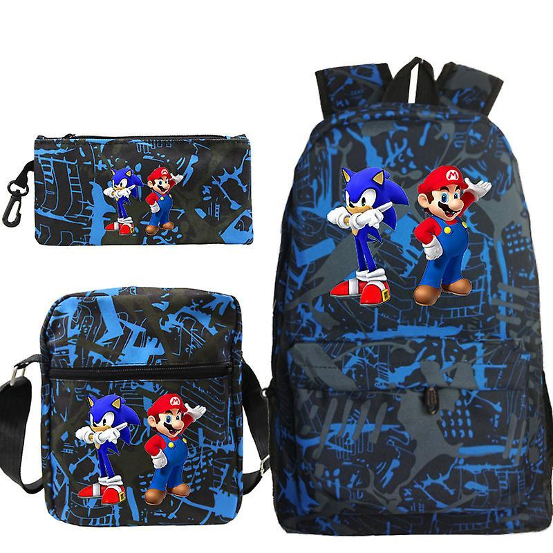 Backpack Sonic Student School Bag Cartoon Backpack Shoulder Bag Pencil Case Three-Piece Set