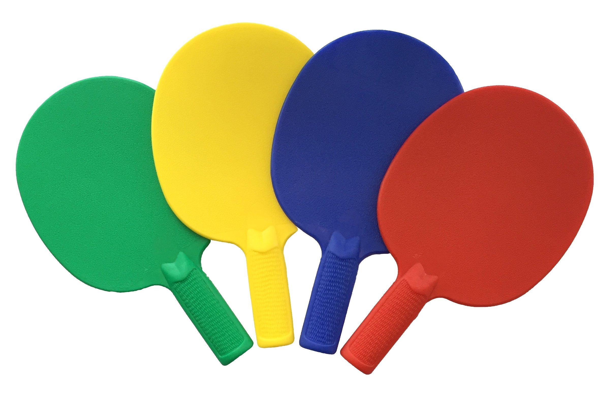 

Plastic Ping Pong Paddles Complete Set of 4 Durable Yellow Paddles for Kids or Outdoor Tables at Rec Textured for Easy Grip and Light - Multi-Colour,