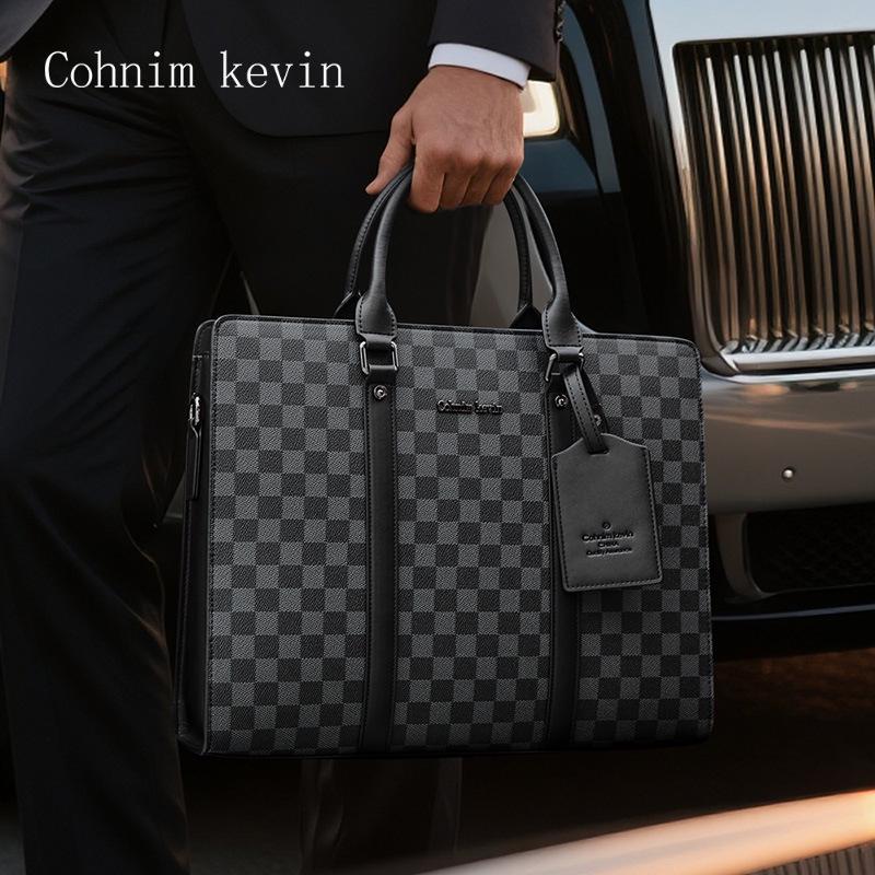 Men's Korean-Style Plaid Business Handbag: Trendy Large-Capacity Shoulder Bag & Briefcase