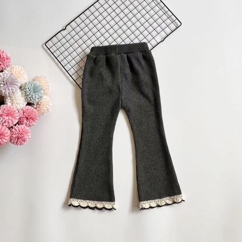 Spring Autumn New Children Solid Color Lace Bellbottom PantsChildren Casual Versatile Pants Slim Girls Leggings