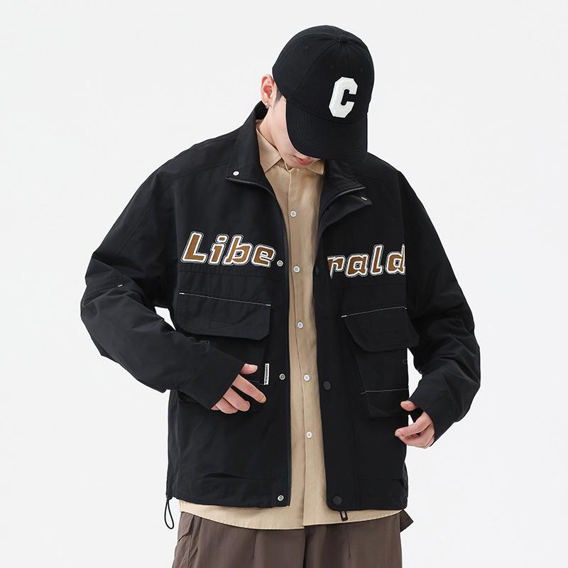 Black American Retro Jacket Men'S Loose Large Size Trendy Brand Outdoor Functional Flight Tooling Jacket