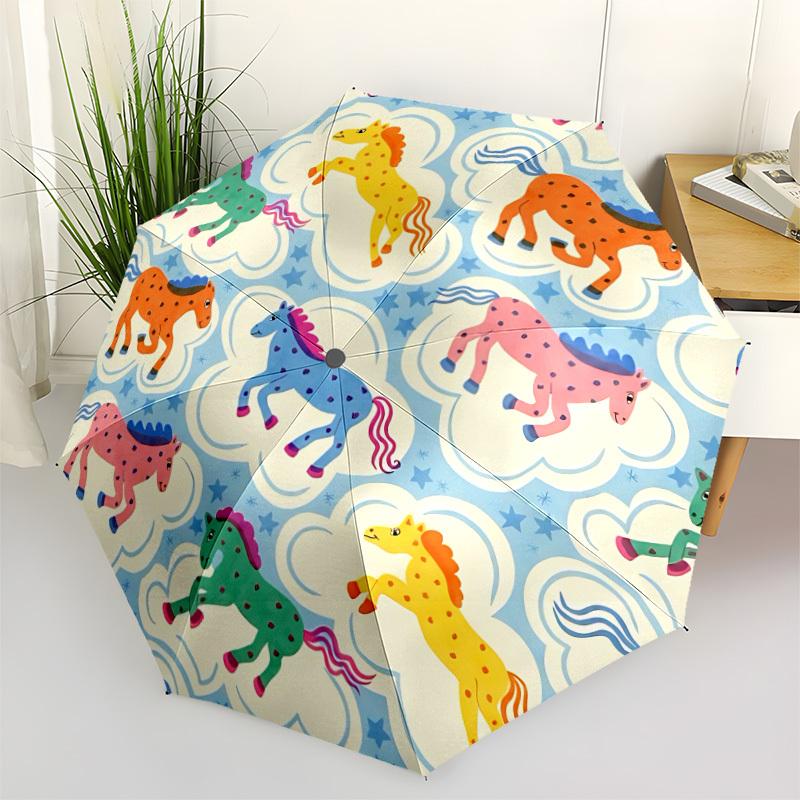 

1pc Horse Pattern Automatic Opening/Closing Umbrella with Operation & Windproof Canopy - Folding Design, Holiday Gift yy260225127
