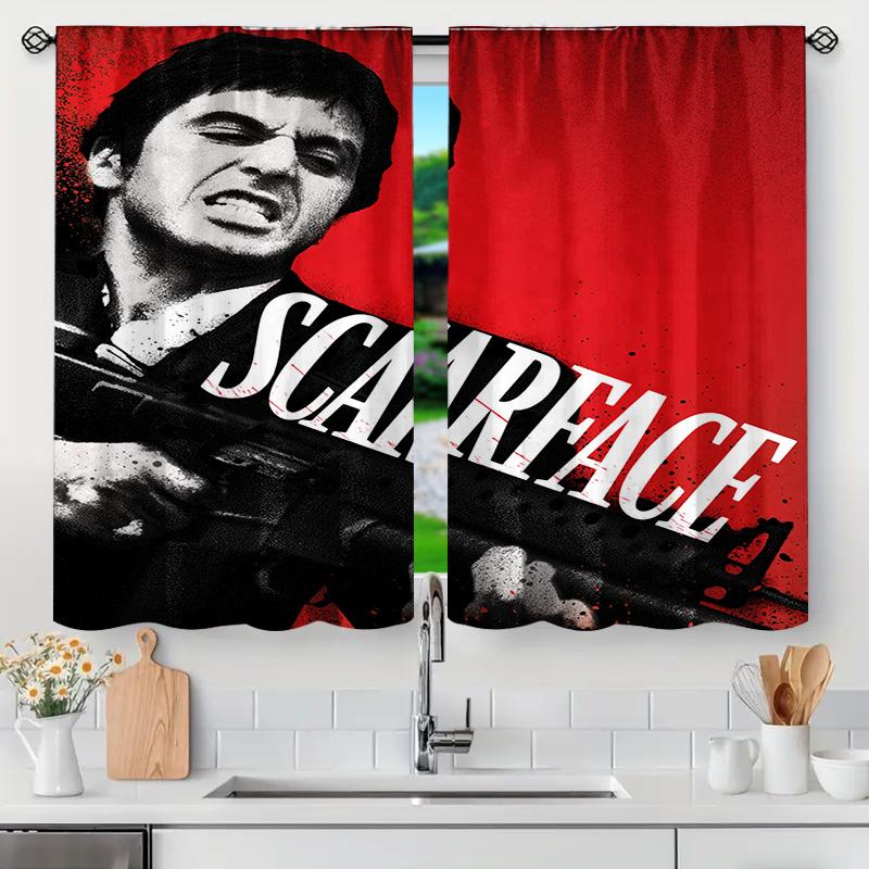 4K Ultra High Definition Scarface Movie Wall Decor 3D Printed Curtains for Living Room Modern Home Decoration Drapes (Red/Black