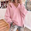 Women S Solid Cross Collar Long Sleeve Loose Fit Sweatshirt