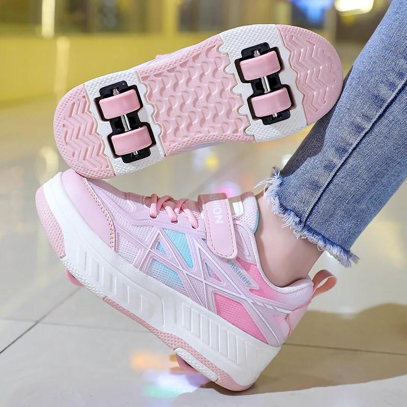 Roller Skate Shoes for Kids Boys Girls Sneakers with Detachable Wheels Sport Shoe New Roller Skates Children's Balance Training