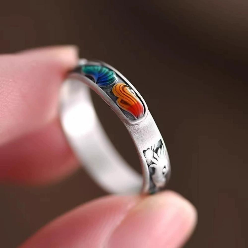 New Colorful Enamel Fox Ring Adjustable Unique Simple  Retro Ethnic Style Accessory Gift for Men And Women