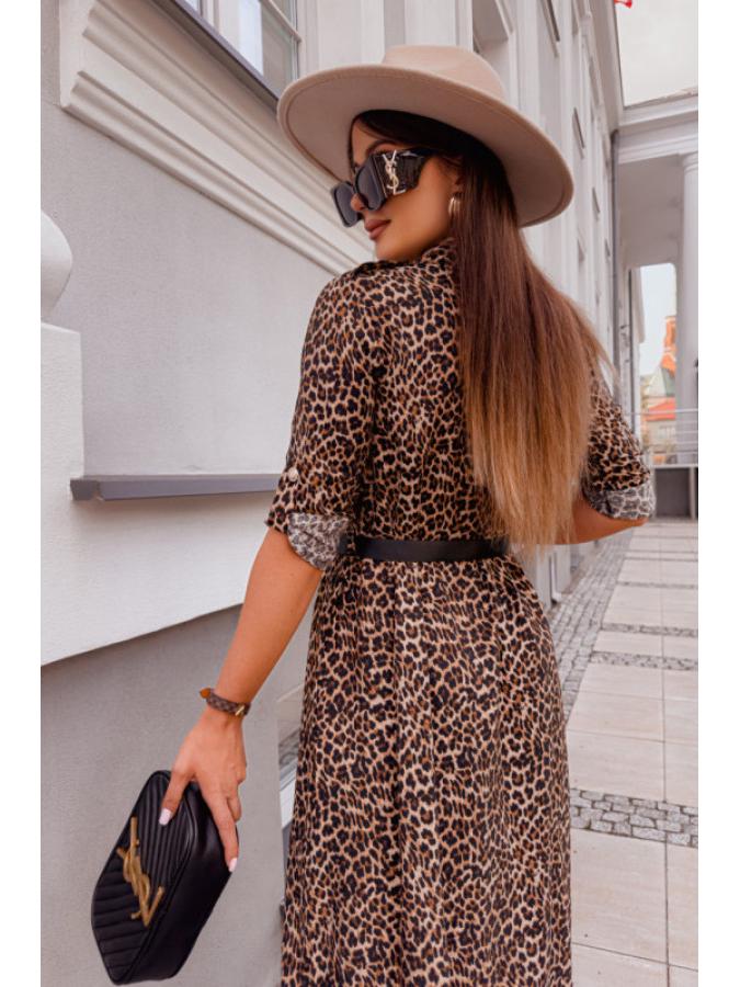 Large Leopard Print Long Sleeve Shirt Dress