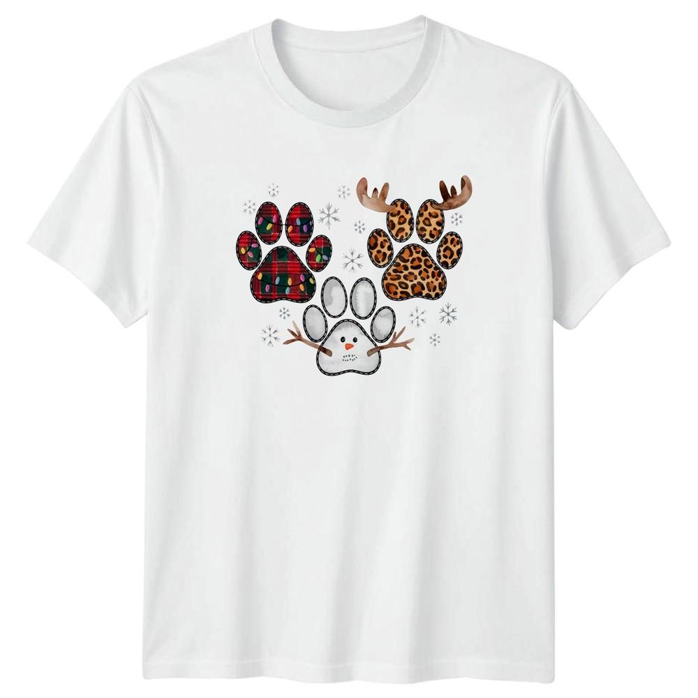 Christmas Paw Prints Reindeer SnowUnisex Holiday Unisexs Unisexs Graphic Tee S