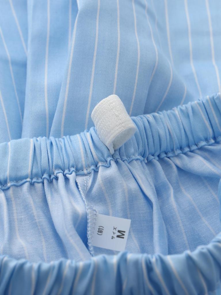 Kaituck Made In Japan by Japanese Satin Cotton Long Striped Sax Round Family Craftsmen, Women's 100% Pajamas, Sleeve, Pattern, Spring/Autumn, M/L (L,