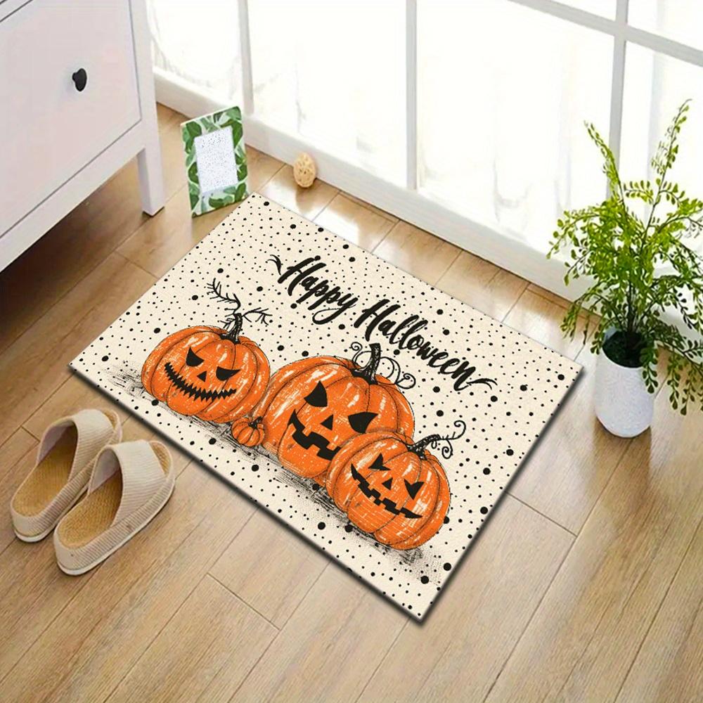 Halloween Pumpkin Area Rug, Large Polyester Crystal Velvet Carpet, Non-Slip All Saints' Day Themed Floor Mat, Comforta