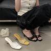 High-heeled cool slippers for women's 2025 summer new thin-heeled square-toed open-toed one-word slippers