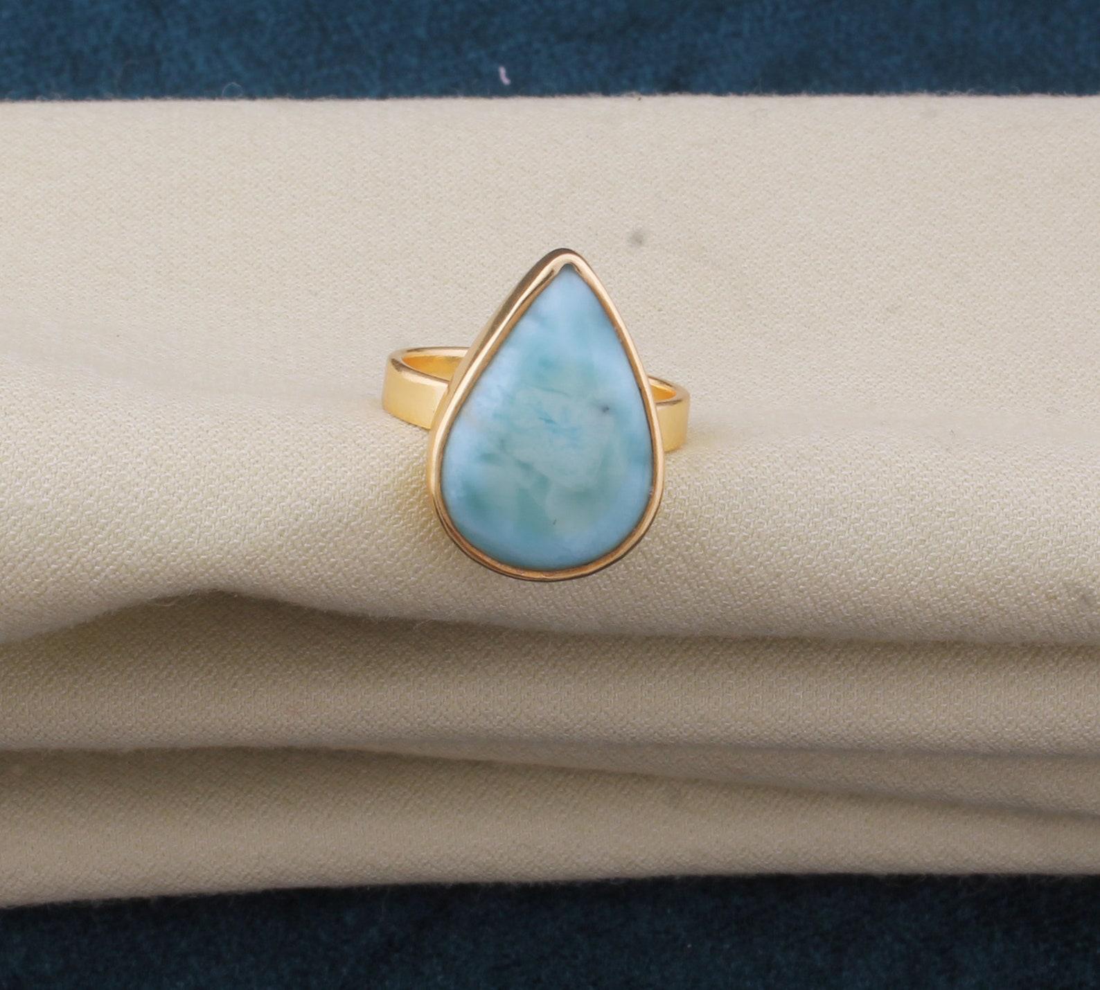 

Handmade Larimar Ring For Women, Band Ring, 14k Gold Plated Ring, Blue Larimar Gemstone Engagement Ring, Larimar Gemstone Jewelry Women US 6 синий