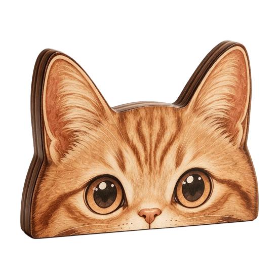 Thoughtful Gifts for Cat Owners Peeking Orange Wooden Figurine, Cute Head Decoration, Handmade Durable Sculptures Natural Wood Tabletop Ornament, Gift