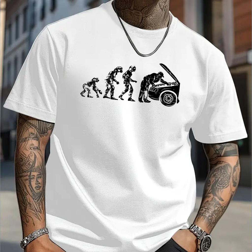 Men Evolution Graphic T-Shirt Polyester Regular Fit Round Neck Short Sleeve Machine Washable with Humorous