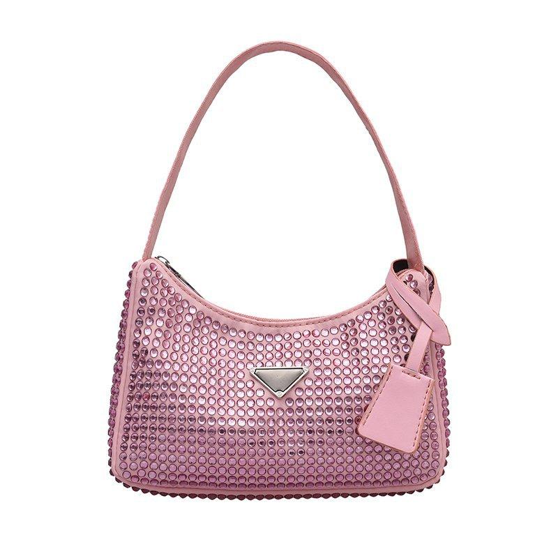 Luxury Diamond Nylon Shoulder Tote Bags For Womensmall Solid Color Women'S Designer Zipper Handbag Female Trend Armpit Bag