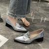 Elegant Chunky Women Shoes Pointed Toe Mid Heels Leather Fashion Sandals Pumps 2025 Trend Spring Dress Party Mujer Zapatillas