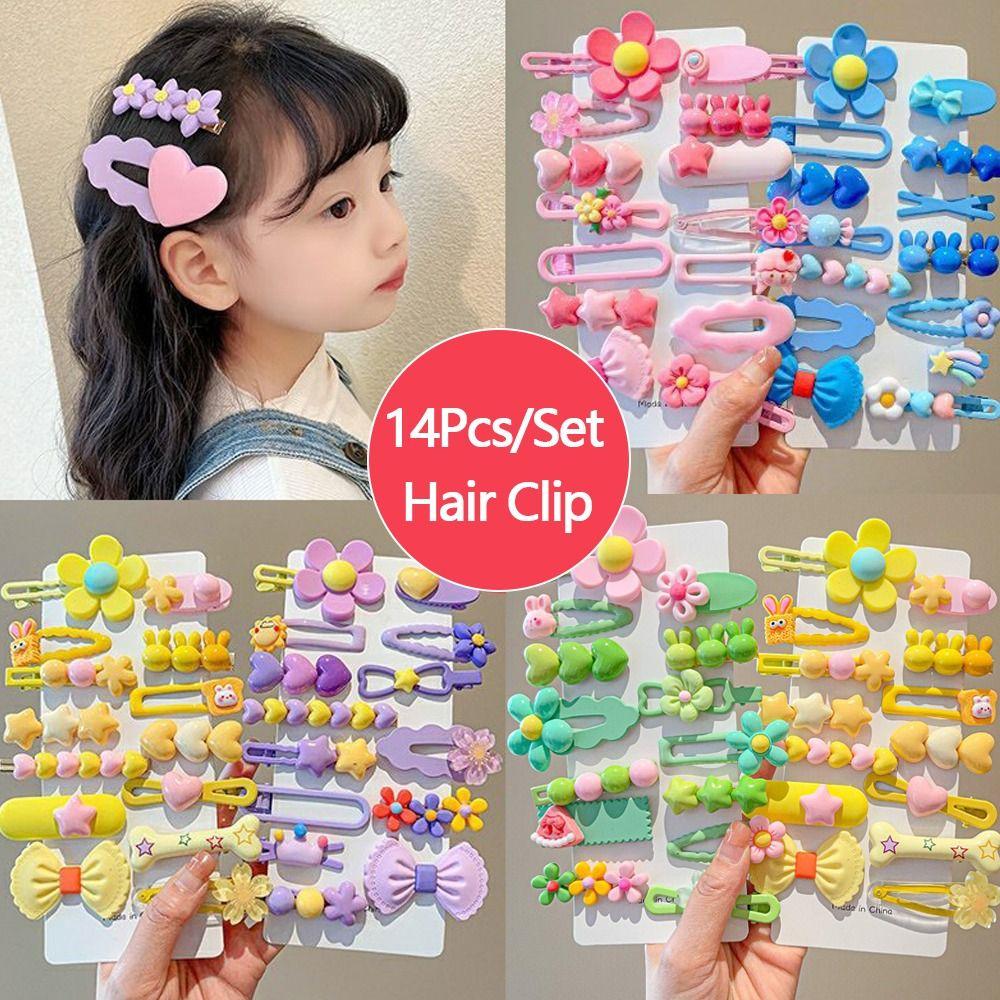 14Pcs/Set Fashion Cute Hair Clip Rabbit Bows Barrettes Lovely Heart Shaped Side Clip for Children