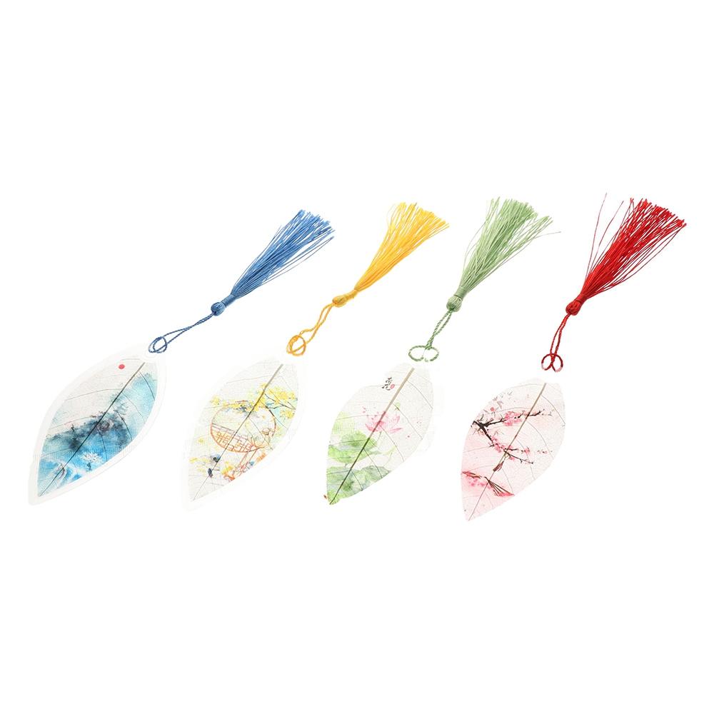 Chinese Style Tassel Pretty Aesthetic Bookmarks Leaf Vein Bookmark Paper Cilp Leaves Bookmark