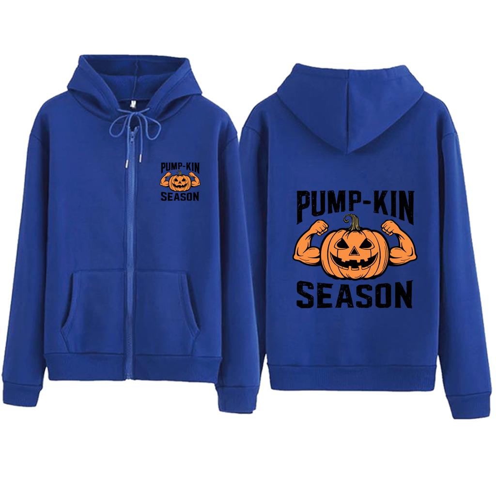 Halloween Funny Pumpkin Zipper Hoodie Harajuku V-Neck Pumpkin Season Sweatshirts Gymmer Halloween Streetwear