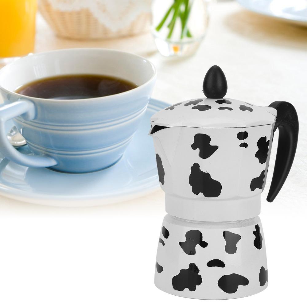 

Milk Cow Color Aluminium Coffee Pot Portable Stovetop Espresso Maker Moka Pot Coffee Shop 150ml