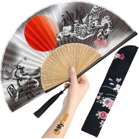 Hand Fan for Women Foldable - Folding Chinese Japanese Vintage Bamboo Silk Fan - Ideal for Hot Flashes, Church, EDM, Festivals, Dancing and Gifts