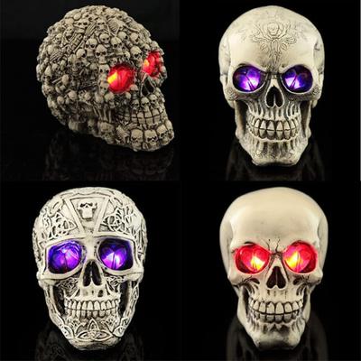 LED Skull Statue Light for Halloween Bar Table Decor, Night Light Resin Skull Prop Horror Haunted House Party Ornament Decoration with LED Light Up