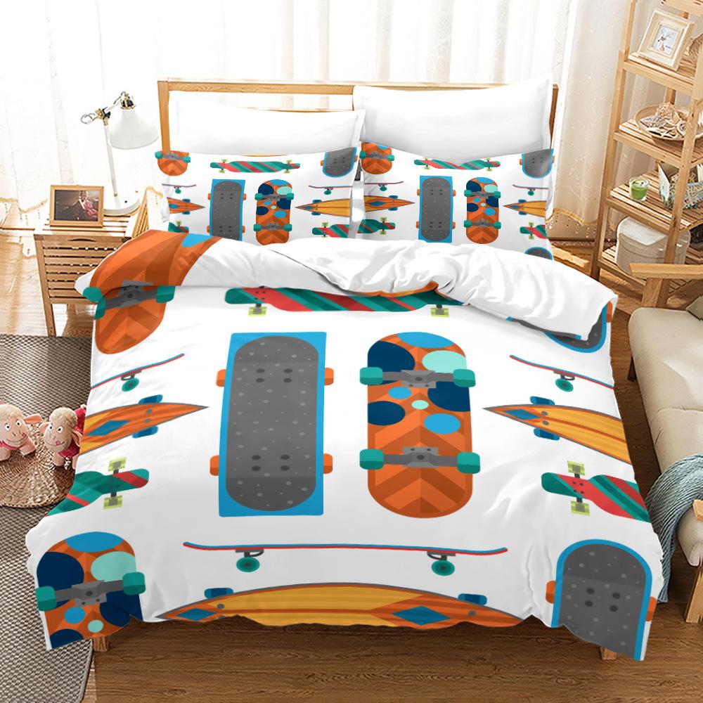 3D Printed Skateboard Bedding Set Sports Down Duvet Cover Pillowcases 2/3 Pieces for Boys Room Hip-hop Style Quick Drying Quilt Cover