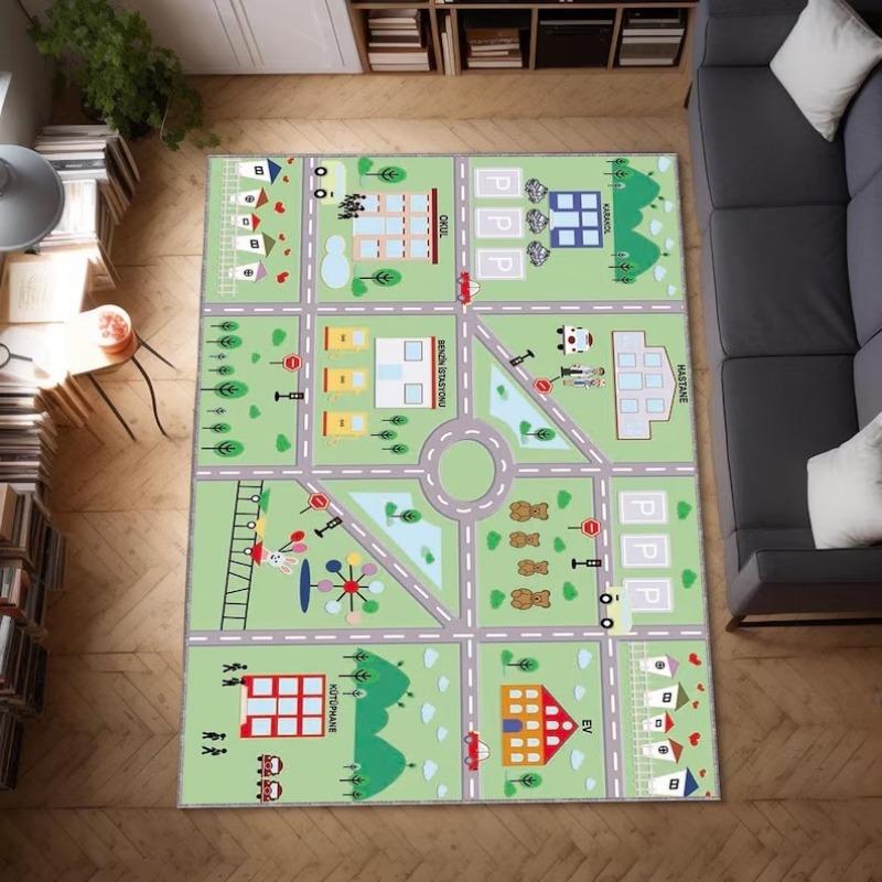 Highway Runway Playroom City Traffic Road Map Child PlayMat Carpet Rug for Bedroom Living Room Sofa Decoration Decor Floor Mat