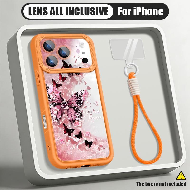 Fantastic Butterfly Print Lanyard Case For iPhone 18 Pro Max Shockproof Bumper Soft Silicone Cover For iPhone 17 16 15 14 13 Pro Max 17E