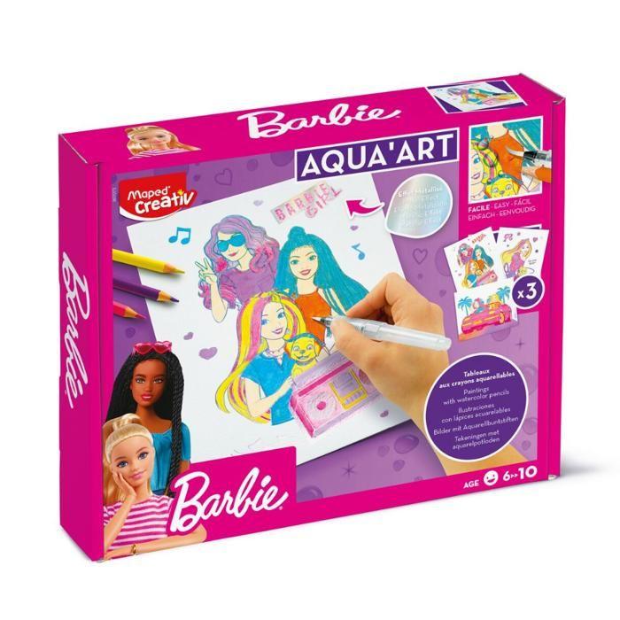 Aquarelles pour enfants - maped creativ - barbie - crayons aquarellables - pinceau à eau - 3 affiches