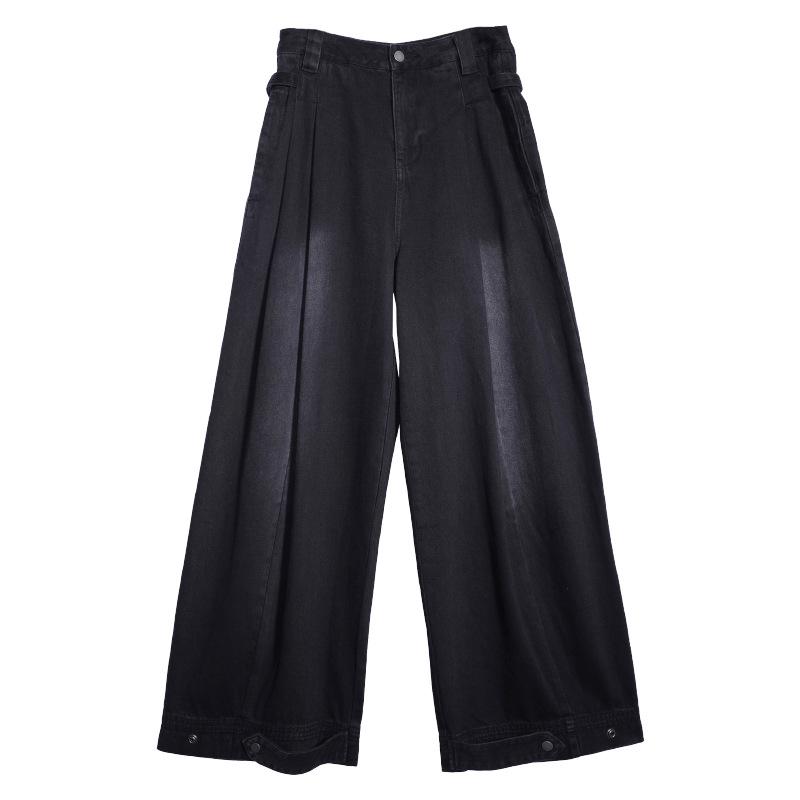 Tuogu Trend Women s Black High-Waisted Wide-Leg Jeans - Slimming American Style Floor-Length Pants Medium