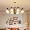 Mid-Century Cream Flower Chandelier with Solid Wood and French Retro Design
