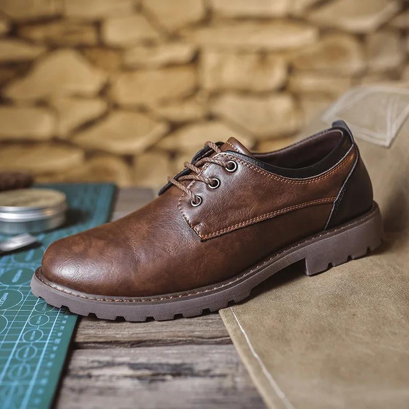 Retro Leather Shoes Men Oxfords Shoes Lace Up Luxury Brand Office Shoe Outdoor Handmade Formal Dress Men Casual Shoes