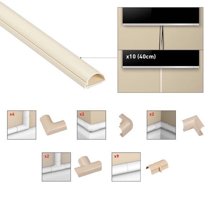 Goulotte - d-line - 3015m-400 - cache-câble semi-circulaire - installation facile - accessoires inclus