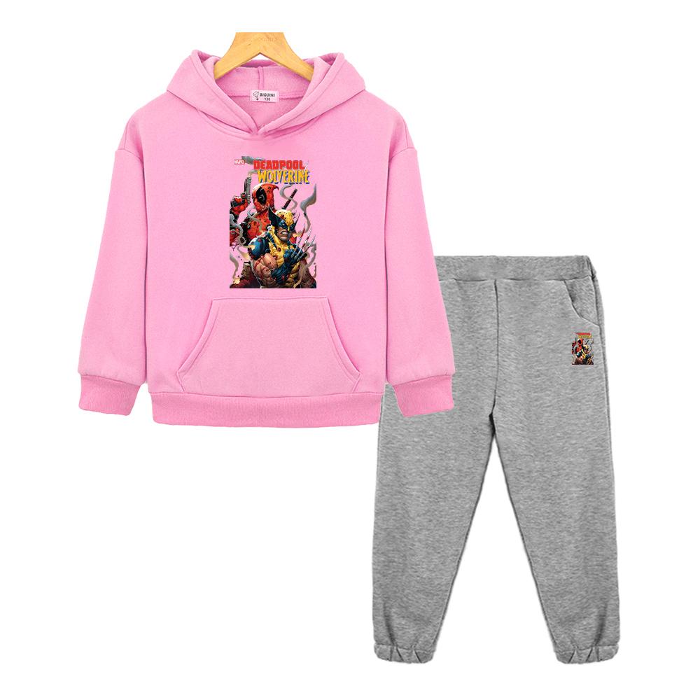 Herbst Winter Junge Mädchen Kapuzen-Sets Jacke 2 Teile Pullover+Hose Deadpool-Print Anime-Hoodie Fleece-Sweatshirt Kinder Boutique Kleidung