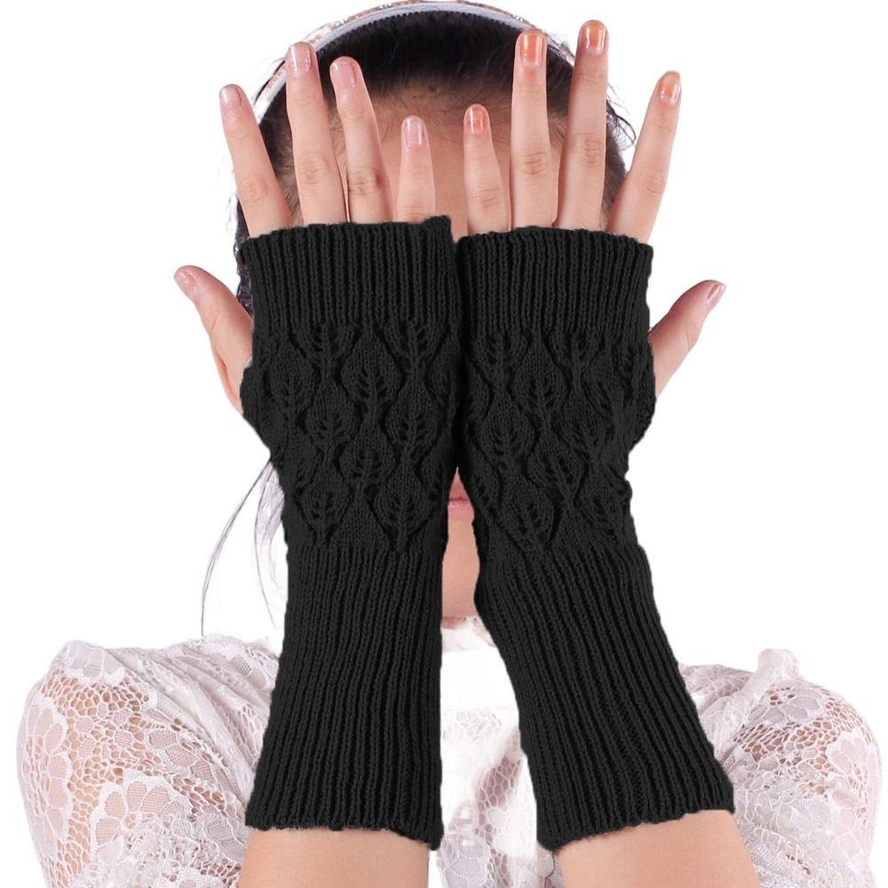 Autumn Driving Winter Cycling Leave Fingerless Gloves Half Finger Gloves Women Mittens Knitted