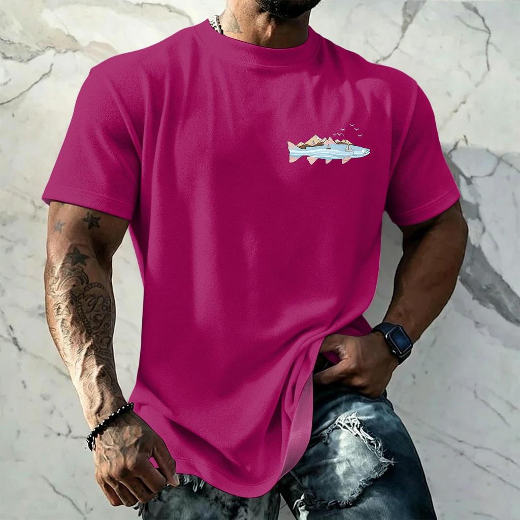 Men's Vintage Texture Printed Short Sleeve T Shirt Loose Fit Casual Summer Daily Wear Top Soft Fabric Comfortable Design
