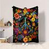 Peace Sign Floral Print Blanket -Vibrant Multicolor Flowers,Soft Cozy Throw for Bedroom Decor,Unique Hippie Style Home Accessory